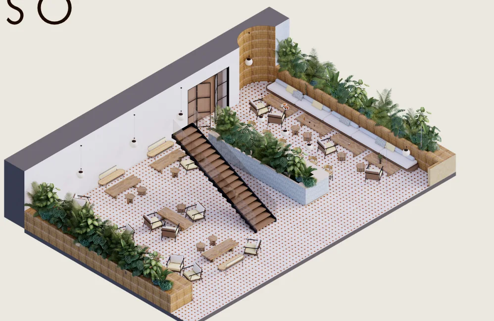 Isométrico del co-living Aguas de Paso